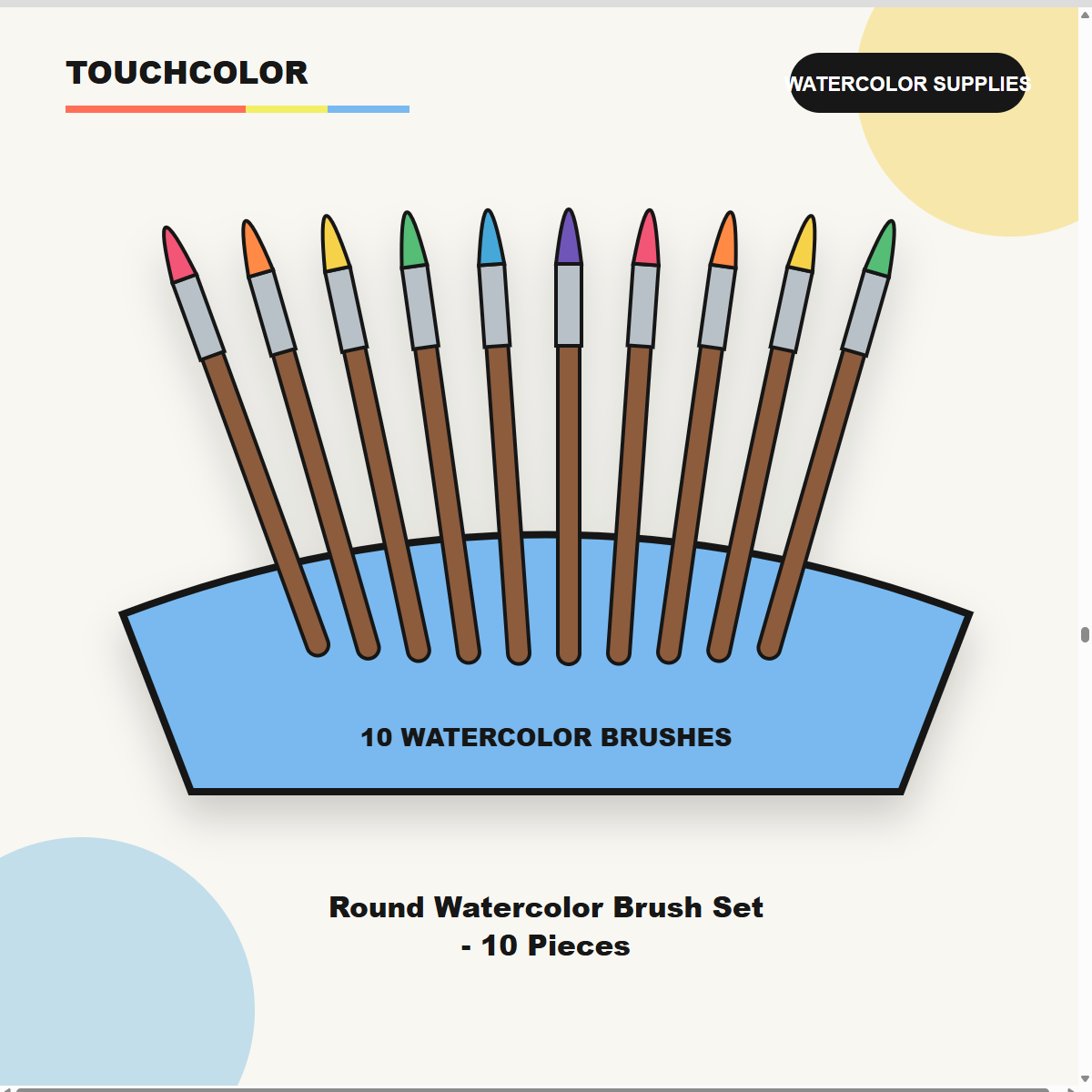 Round Watercolor Brush Set - 10 Pieces product image